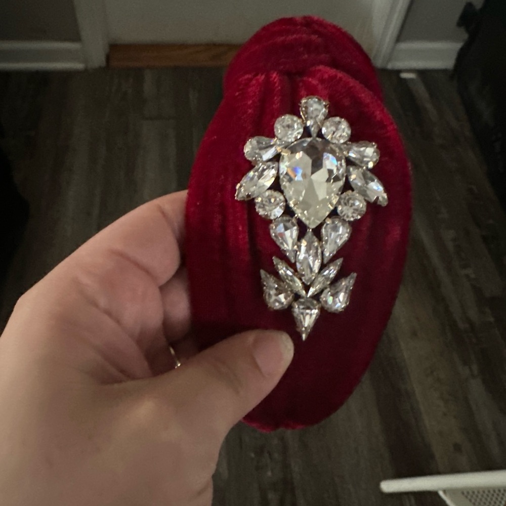 Elegant Red Velvet Hairband with Crystal Embellishments